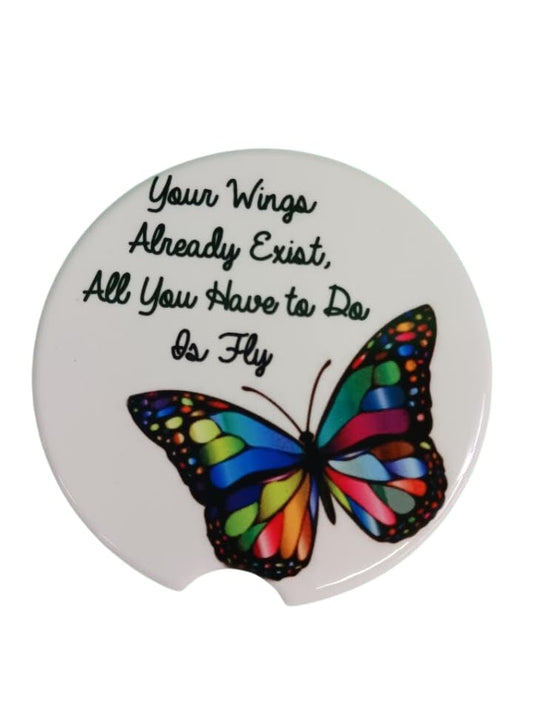 Your Wings Already Exist, All You Have to Do is Fly Ceramic Car Coaster Set 2.56" (2 Pack)