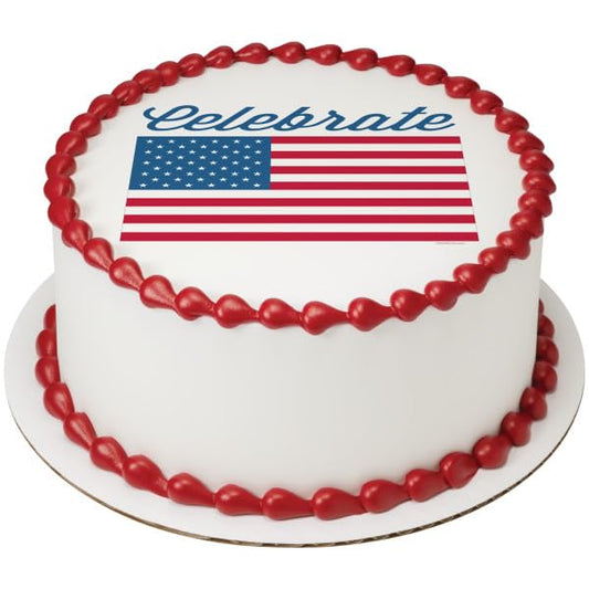Celebrate America Flag PhotoCake® Edible Cake Topper Icing Image for 8 inch round cake or larger