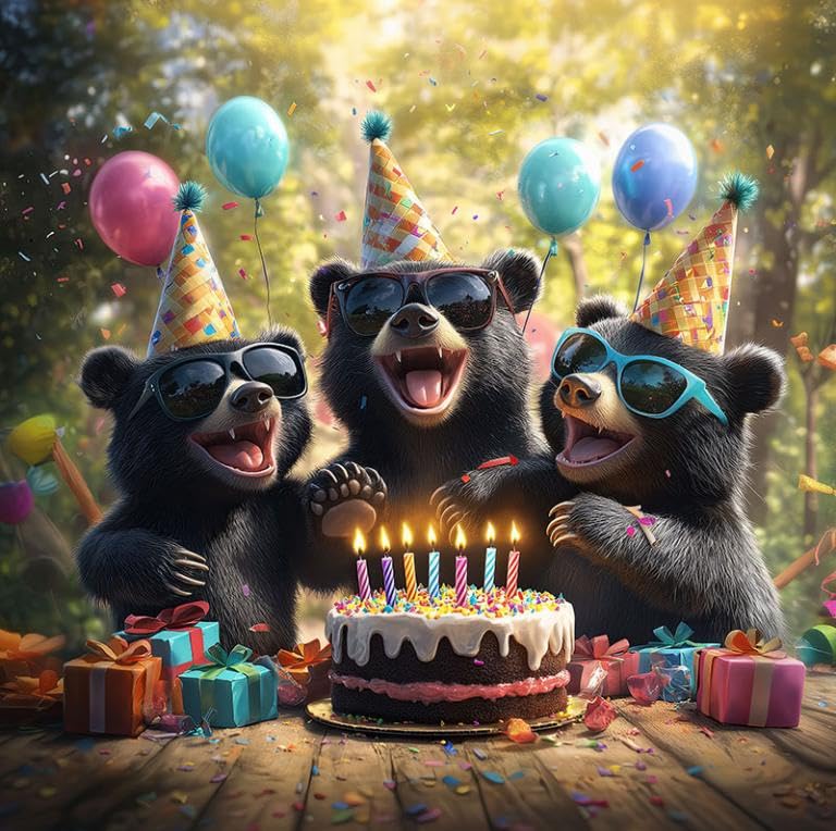 Bear Birthday Cake Topper – Fun Animal Party Decoration with Sunglasses & Party Hats – Perfect for Kids’ Celebrations & Animal Lovers – Fits 1/4 Sheet Cake