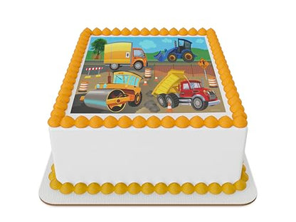 Construction vehicles Edible Icing Sheet cake topper for 1/4 Sheet cake or larger