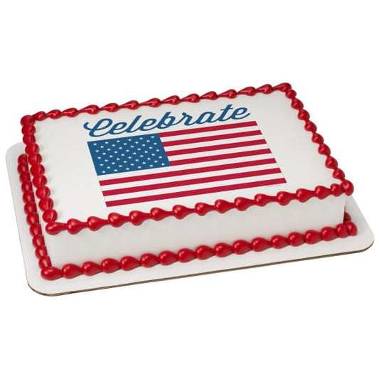 Celebrate America Flag PhotoCake® Edible Cake Topper Icing Image for 1/4 Sheet cake or larger