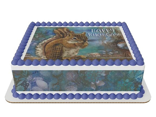 Happy Birthday Squirrel Edible Icing Sheets- Assorted Image Cake Toppers-Frosting Sheets- Cookies- Cupcake Toppers