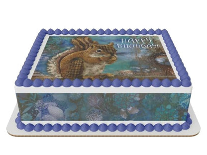 Happy Birthday Squirrel Edible Icing Sheets- Assorted Image Cake Toppers-Frosting Sheets- Cookies- Cupcake Toppers