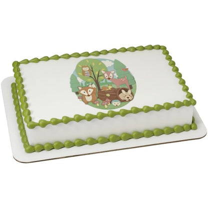 Baby Woodland Animals Baby Shower Edible Cake Topper Icing Image,