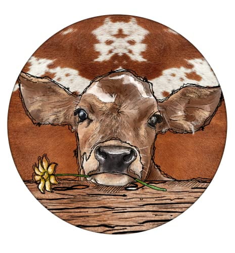 Brahma Calf Cow Ceramic Stone Car Coaster Set for Women Man 2.56" (2 Pack)