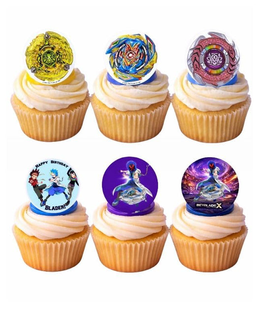 Beyblade X Cupcake Rings – Spinning Battle Theme Cupcake Toppers with Plastic Rings – Party Cake Decorations for Kids Birthday