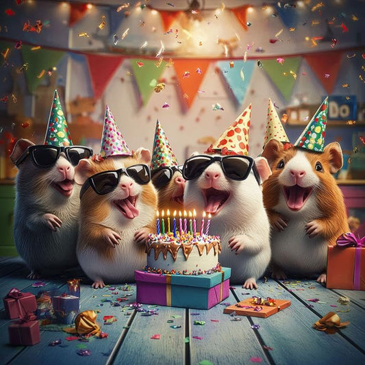 Guinea Pig Birthday Party Cake Topper – Cute Hamsters in Party Hats with Cake, Confetti & Gifts – Fun Animal Theme Decoration for Kids or Pet Lovers – 8” x 10” Frosting Sheet