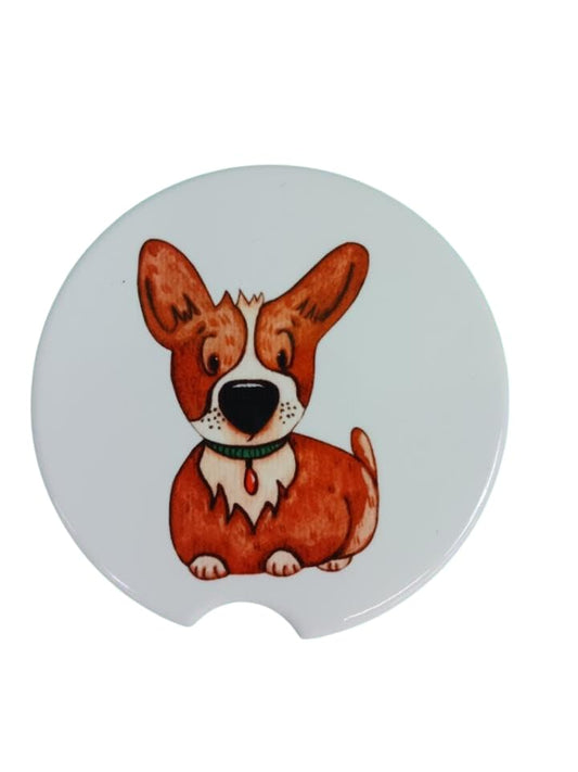 Cartoon Corgi (Image 2) Ceramic Car Coaster Set 2.56" (2 Pack)