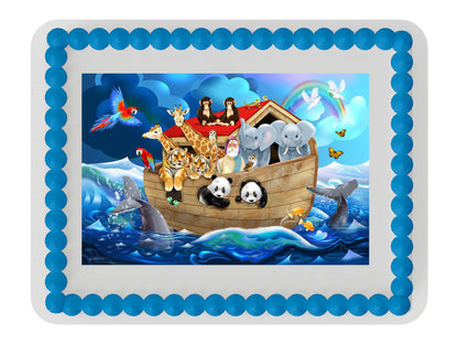 Noahs Ark with animals Edible Icing Sheet cake topper for 1/4 Sheet cake or larger