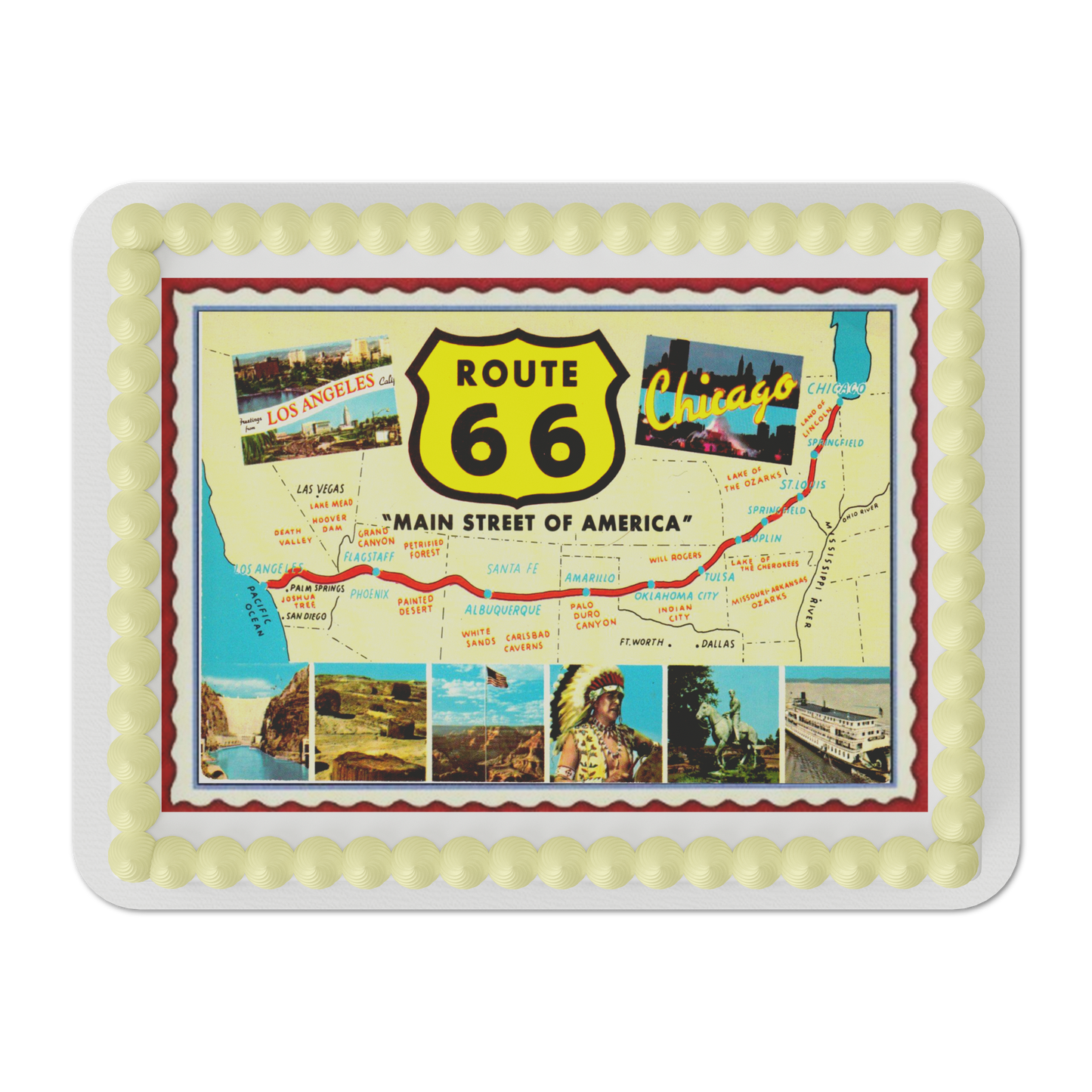 US Route 66 Map 1/4 Sheet Edible Cake Topper